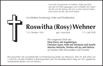 Traueranzeige von Roswitha Wehner von Pegnitz-Zeitung