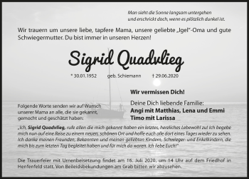 Traueranzeige von Siegrid Quadvlieg von Hersbrucker Zeitung