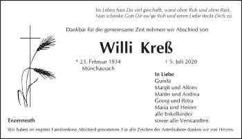 Traueranzeige von Willi Kreß von Pegnitz-Zeitung