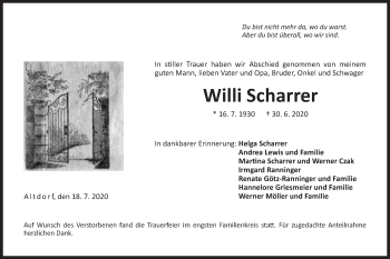 Traueranzeige von Willi Scharrer von Der Bote