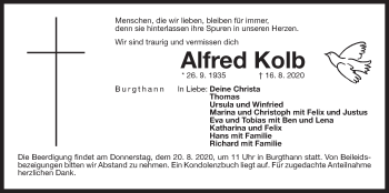 Traueranzeige von Alfred Kolb von Der Bote