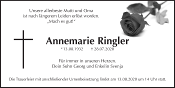 Traueranzeige von Annemarie Ringler von Pegnitz-Zeitung