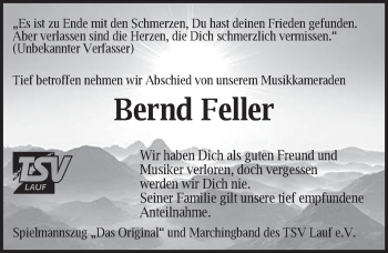 Traueranzeige von Bernd Feller von Pegnitz-Zeitung