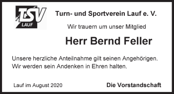 Traueranzeige von Bernd Feller von Pegnitz-Zeitung