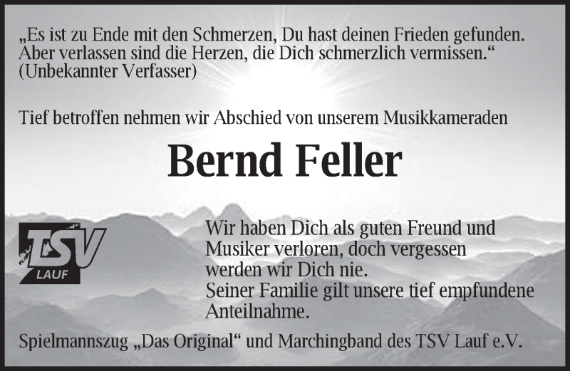  Traueranzeige für Bernd Feller vom 08.08.2020 aus Pegnitz-Zeitung