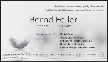 Traueranzeige von Bernd Feller von Pegnitz-Zeitung