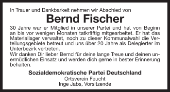 Traueranzeige von Bernd Fischer von Der Bote
