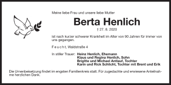 Traueranzeige von Berta Henlich von Der Bote