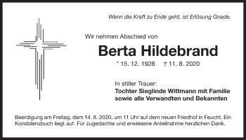 Traueranzeige von Berta Hildebrand von Der Bote