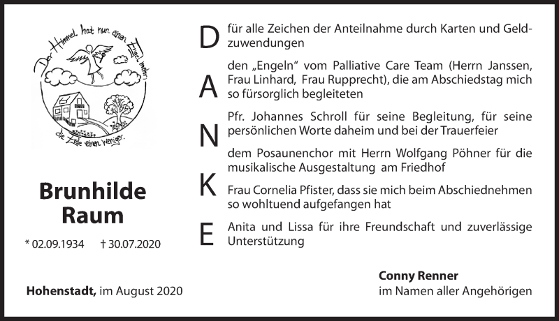  Traueranzeige für Brunhilde Raum vom 29.08.2020 aus Hersbrucker Zeitung