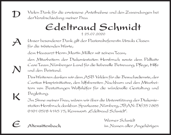 Traueranzeige von Edeltraud Schmidt von Hersbrucker Zeitung
