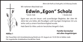 Traueranzeige von Edwin Scholz von Hersbrucker Zeitung
