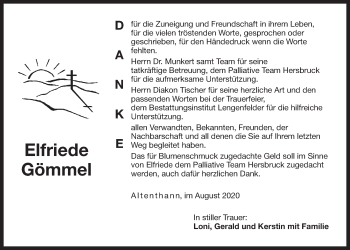 Traueranzeige von Elfriede Gömmel von Der Bote