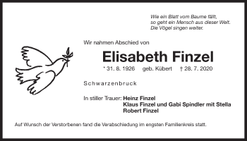 Traueranzeige von Elisabeth Finzel von Der Bote