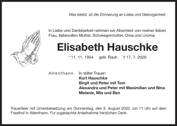 Traueranzeige von Elisabeth Hauschke von Der Bote