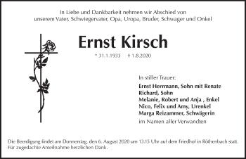 Traueranzeige von Ernst Kirsch von Pegnitz-Zeitung
