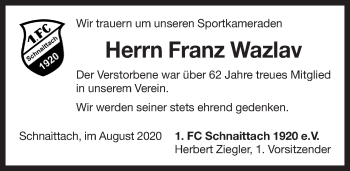 Traueranzeige von Franz Wazlav von Pegnitz-Zeitung