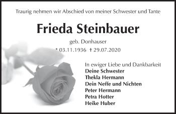 Traueranzeige von Frieda Steinbauer von Pegnitz-Zeitung