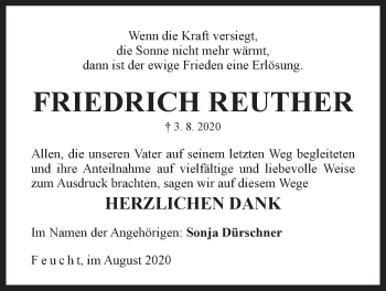 Traueranzeige von Friedrich Reuther von Der Bote