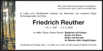 Traueranzeige von Friedrich Reuther von Der Bote