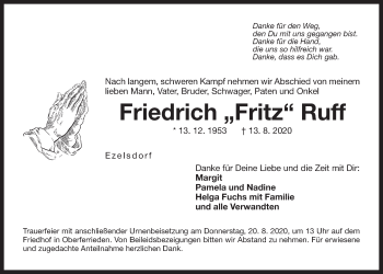 Traueranzeige von Friedrich Ruff von Der Bote