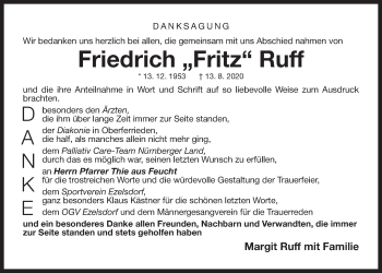 Traueranzeige von Friedrich Ruff von Der Bote