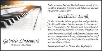 Traueranzeige von Gabriele Lindemuth von Pegnitz-Zeitung