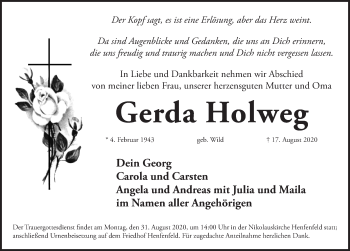 Traueranzeige von Gerda Holweg von Hersbrucker Zeitung