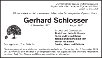 Traueranzeige von Gerhard Schlosser von Pegnitz-Zeitung