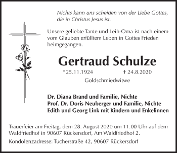 Traueranzeige von Gertraud Schulze von Pegnitz-Zeitung