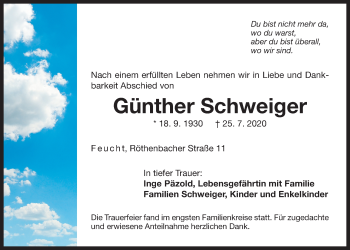 Traueranzeige von Günther Schweiger von Der Bote