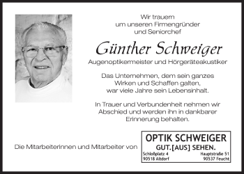 Traueranzeige von Günther Schweiger von Der Bote