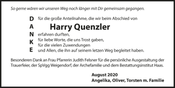 Traueranzeige von Harry Quenzler von Hersbrucker Zeitung