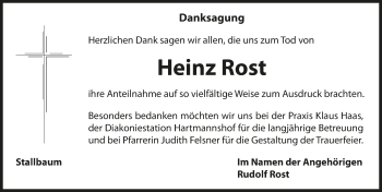 Traueranzeige von Heinz Rost von Hersbrucker Zeitung