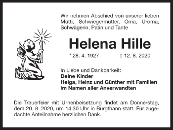Traueranzeige von Helena Hille von Der Bote