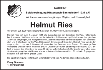 Traueranzeige von Helmut Ries von Pegnitz-Zeitung