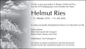 Traueranzeige von Helmut Ries von Pegnitz-Zeitung