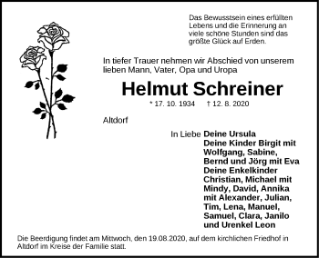 Traueranzeige von Helmut Schreiner von Der Bote