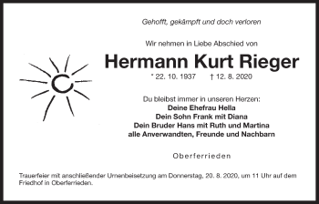 Traueranzeige von Hermann Kurt Rieger von Der Bote