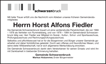 Traueranzeige von Horst Alfons Fiedler von Der Bote