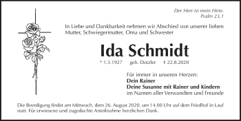 Traueranzeige von Ida Schmidt von Pegnitz-Zeitung