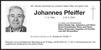 Traueranzeige von Johannes Pfeiffer von Der Bote