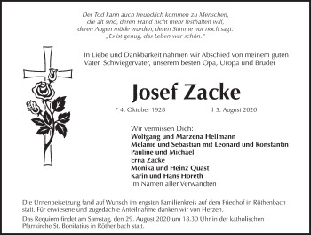 Traueranzeige von Josef Zacke von Pegnitz-Zeitung