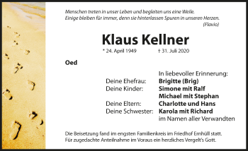 Traueranzeige von Klaus Kellner von Hersbrucker Zeitung