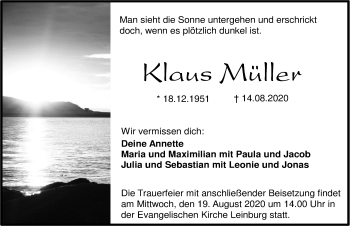 Traueranzeige von Klaus Müller von Pegnitz-Zeitung