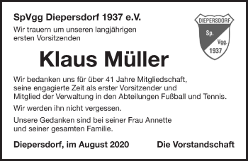 Traueranzeige von Klaus Müller von Pegnitz-Zeitung