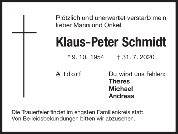 Traueranzeige von Klaus-Peter Schmidt von Der Bote