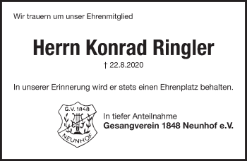 Traueranzeige von Konrad Ringler von Pegnitz-Zeitung