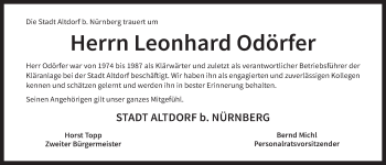Traueranzeige von Leonhard Odörfer von Der Bote