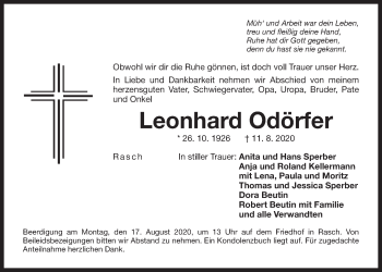 Traueranzeige von Leonhard Odörfer von Der Bote